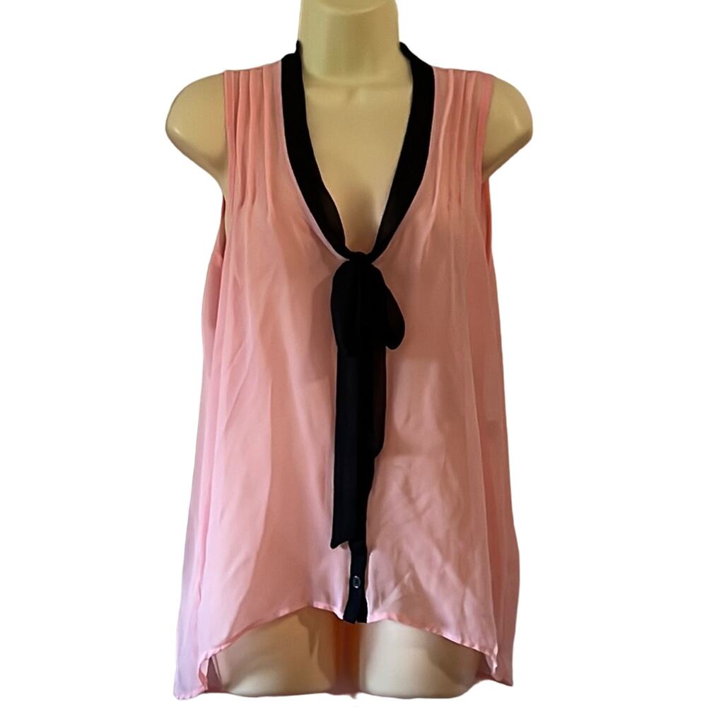 Heart Soul Juniors Size L Pink & Black Chiffon Blouse NWT Sheer Bow Tie